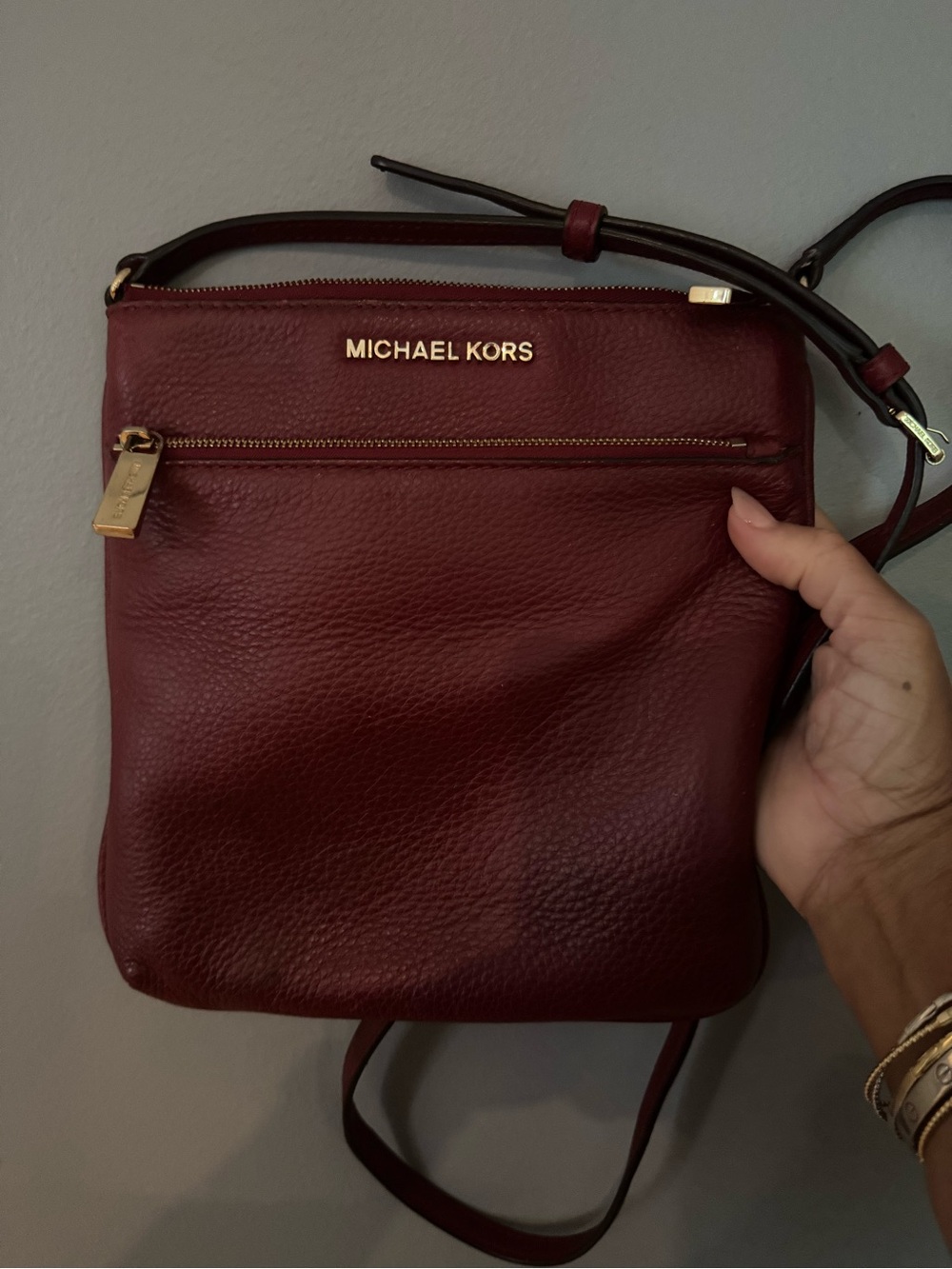 Michael Kors Wine Leather Crossbody Bag with Gold Hardware